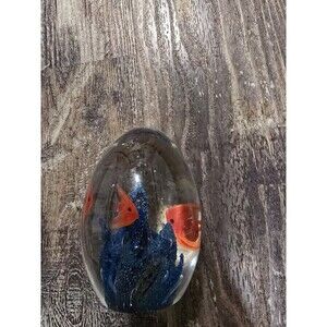 Vtg Murano Art Glass Oval/Egg Shaped Sea Life Aquarium Paperweight Made in Italy